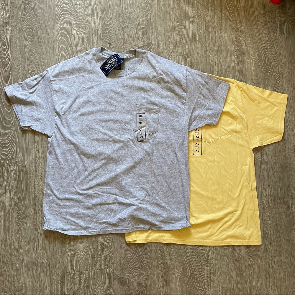 2-Pack Vintage Basic Editions Pocket T-Shirts – Gray & Yellow XL – Deadstock